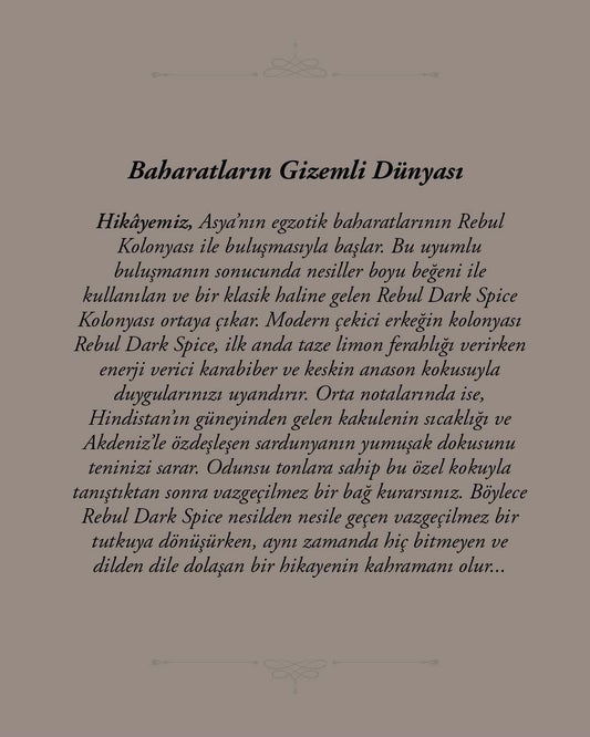 Rebul Dark Spice EDC Kolonya 250 ml Cam Şişe