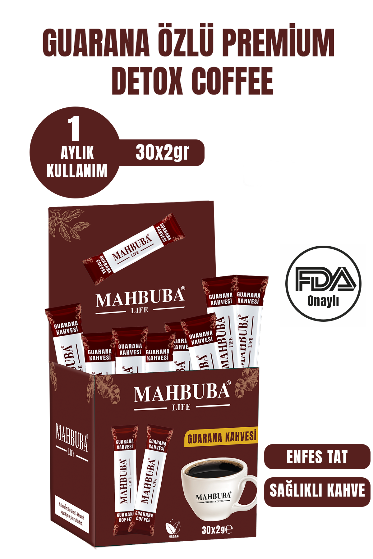 Mahbuba Life Guarana Özlü Premium Detox Diyet Zayıflama Kahvesi Gün Boyu Enerji 30x2gr